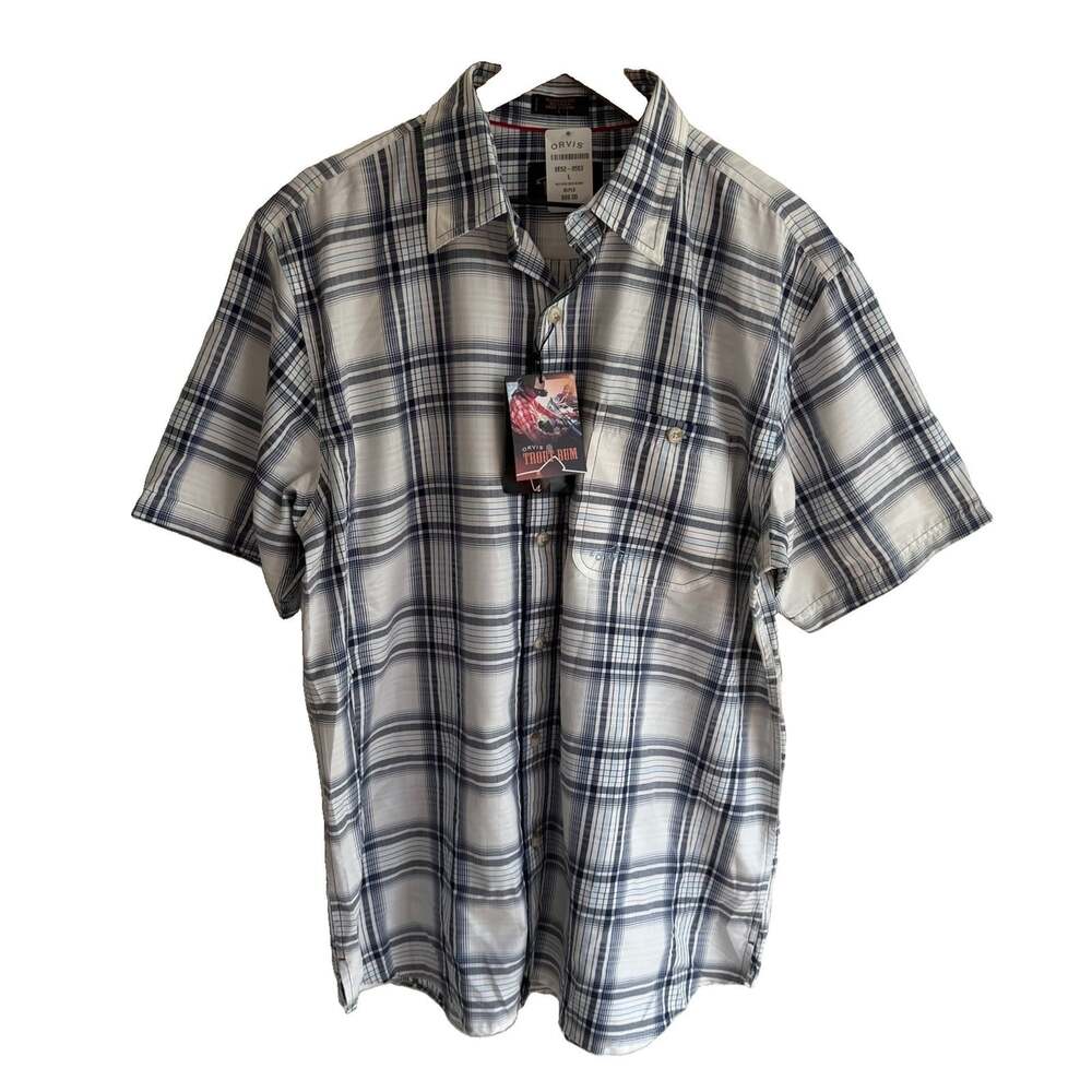 NWT Orvis Trout Bum Short Sleeve Button Up Plaid Shirt Size L Stretch Fishing